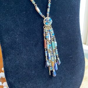 Long  AB Crystal / Stone Tassel  Necklace
